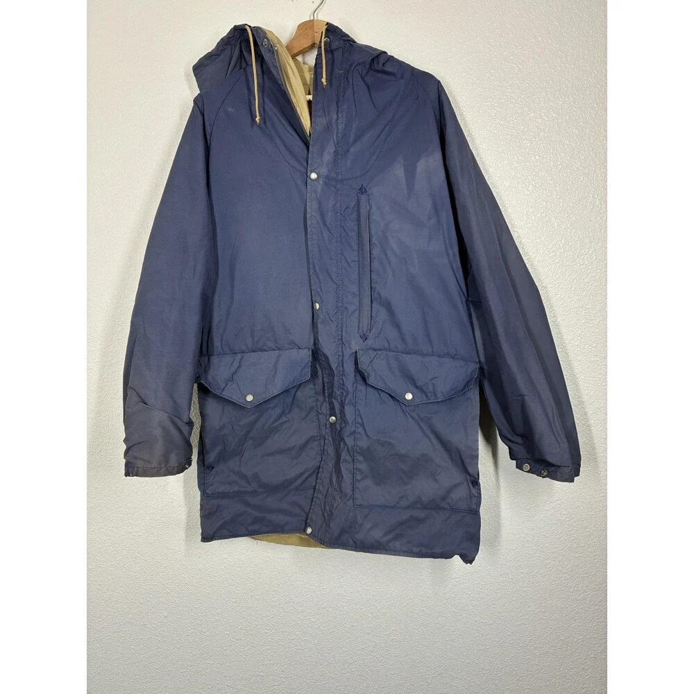 Vintage The North Face Coat Mens Large Blue Hooded Nylon Parka Winter 70s